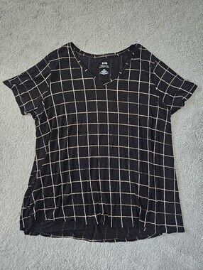 Evri | Modern Tee Stretch Fabric Jersey Windowpane Brown Tan Vneck Womens 2X